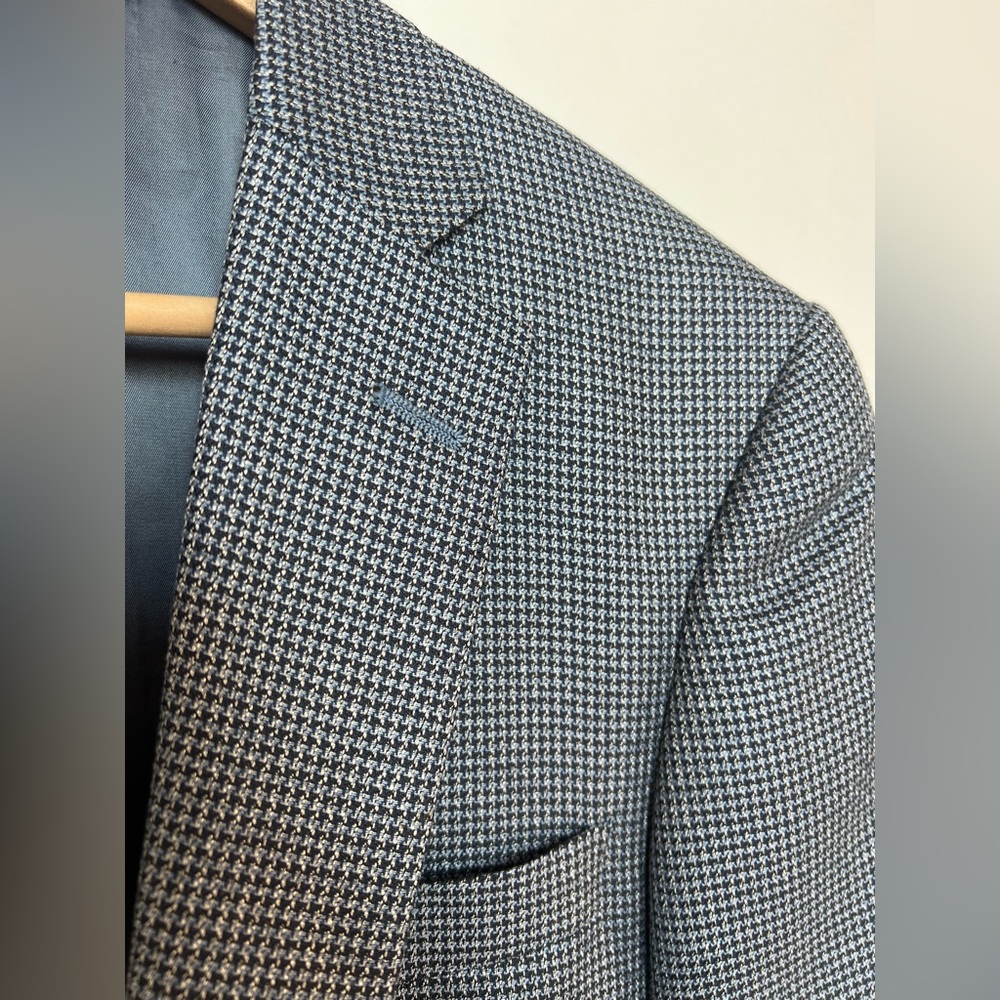 Vtg Hart‎ Schaffner Marx Men’s Blazer 40R – Blue Micro-Houndstooth, Made in USA - Picture 4 of 14